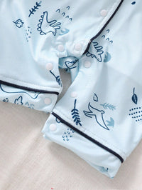 Set Piyama Lengan Panjang Motif Dinosaurus Kerah Bulat Bayi