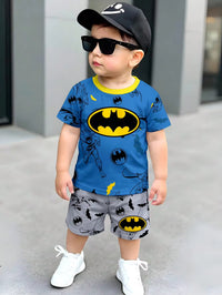Set Kaos Grafis Karakter dan Celana Pendek Santai Bayi Laki-Laki 2 Pcs