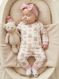 Set Piyama Lengan Panjang Motif Kartun Kerah Bulat Bayi 2 Pcs