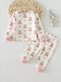 Set Piyama Lengan Panjang Motif Kartun Kerah Bulat Bayi 2 Pcs