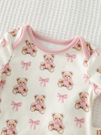 Set Piyama Lengan Panjang Motif Kartun Kerah Bulat Bayi 2 Pcs