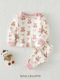 Set Piyama Lengan Panjang Motif Kartun Kerah Bulat Bayi 2 Pcs