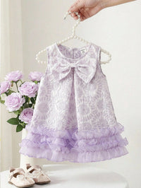 Dress Ruffle Mesh Tanpa Lengan Aksen Pita Bayi Perempuan