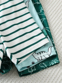 Set Piyama Lengan Pendek Motif Kartun Dinosaurus Kerah Bulat Bayi 6 Pcs
