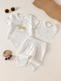 Set Romper Lengan Pendek Celana Dan Celemek Bayi 3 Pcs