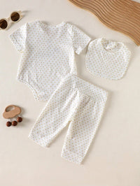 Set Romper Lengan Pendek Celana Dan Celemek Bayi 3 Pcs