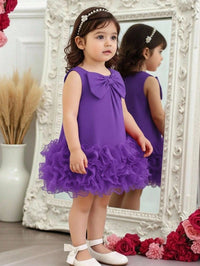 Dress Ruffle Mesh Tanpa Lengan Aksen Pita Bayi Perempuan