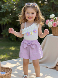 Set Kaos Bunga Bahu Miring Rok Bayi Perempuan 2 Pcs