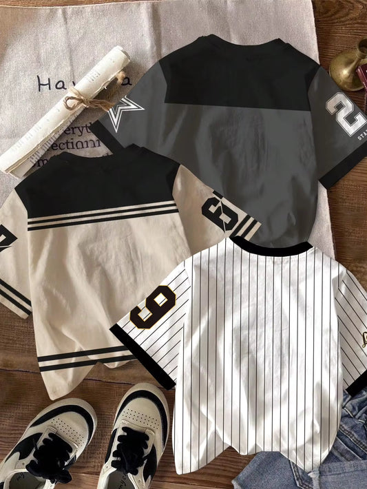 Set Kaos Garis Grafis Lengan Pendek Bayi Laki-Laki