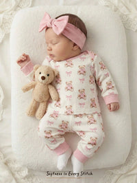 Set Piyama Lengan Panjang Motif Kartun Kerah Bulat Bayi 2 Pcs