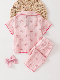 Set Piyama Lengan Pendek Kerah Jacquard Bayi Perempuan 2 Pcs