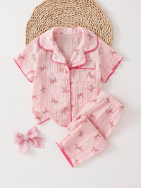 Set Piyama Lengan Pendek Kerah Jacquard Bayi Perempuan 2 Pcs