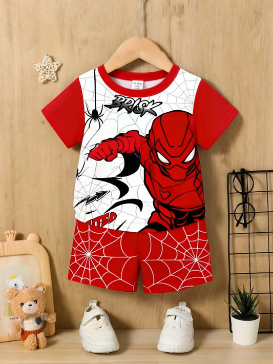 Set Kaos Lengan Pendek dan Celana Pendek Motif Kartun Bayi Laki-Laki 2 Pcs