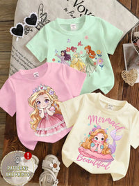 Set Kaos Lengan Pendek Motif Grafis Bayi Perempuan 3 Pcs