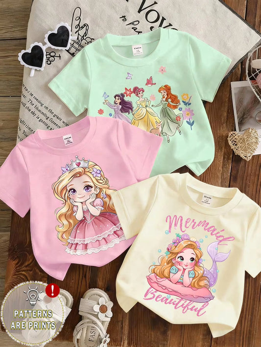 Set Kaos Lengan Pendek Motif Grafis Bayi Perempuan 3 Pcs