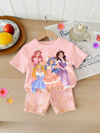 Set Kaos Lengan Pendek Motif Kepingan Salju dan Celana Pendek Bayi Perempuan
