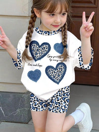 Set Pakaian Santai Motif Leopard Hati Retro Bayi Perempuan 2 Pcs
