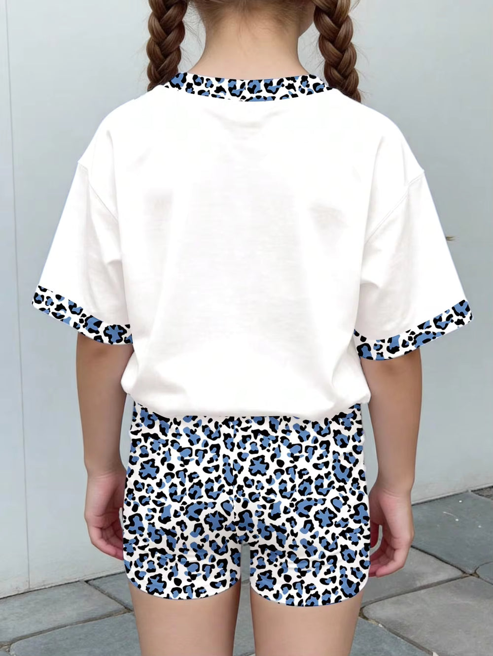 Set Pakaian Santai Motif Leopard Hati Retro Bayi Perempuan 2 Pcs