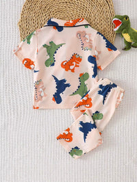 Set Piyama Lengan Pendek Motif Dinosaurus dan Celana Panjang Bayi Laki-Laki 2 Pcs