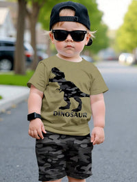 Set Kaos Lengan Pendek Motif Dinosaurus dan Celana Pendek Bayi Laki-Laki 2 Pcs