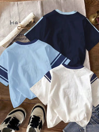 Set Kaos Lengan Pendek Grafis Olahraga Bayi Laki-Laki 3 Pcs