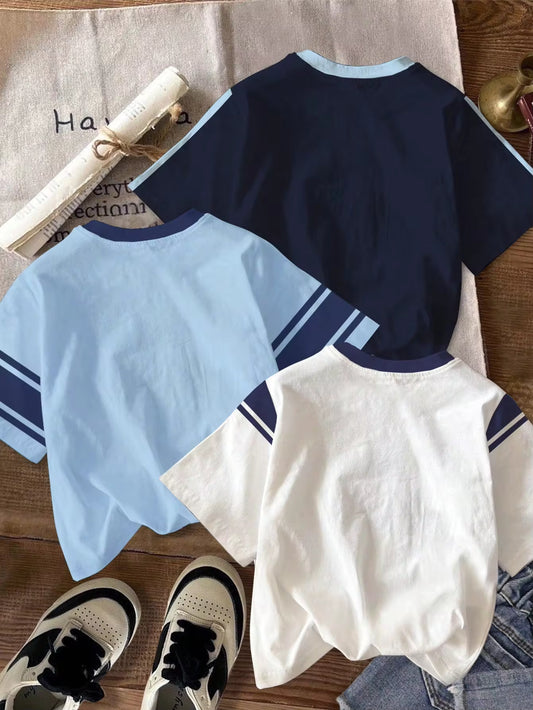 Set Kaos Lengan Pendek Grafis Olahraga Bayi Laki-Laki 3 Pcs