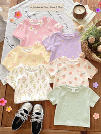 Set Kaos Leher Bulat Lengan Pendek Motif Bayi Perempuan 3 Pcs