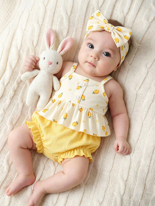 Set Bodysuit Bando Tali Ruffle Bayi Perempuan
