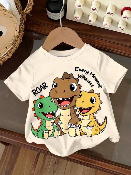 Kaos Lengan Pendek Grafis Dinosaurus Kartun Bayi Laki-Laki