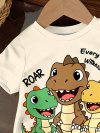 Baby Boy Summer Casual Cute Carrer Day Cartoon Dinosaur Graphic T-Shirt, Soft Short Sleeve Round Neck Top, Graffiti Playful Kids