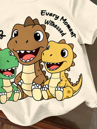 Baby Boy Summer Casual Cute Carrer Day Cartoon Dinosaur Graphic T-Shirt, Soft Short Sleeve Round Neck Top, Graffiti Playful Kids