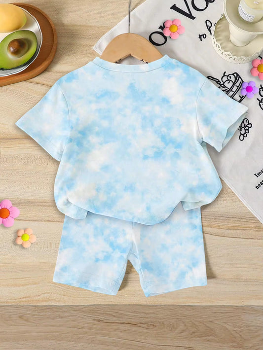 Set Kaos Lengan Pendek Motif Kartun dan Celana Pendek Bayi Perempuan 2 Pcs