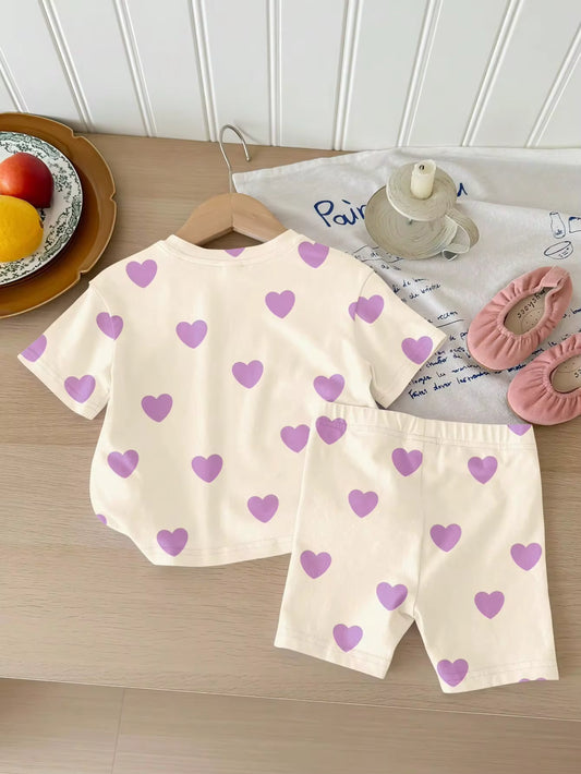 Set Kaos Lengan Pendek dan Celana Pendek Motif Kartun 2 Pcs