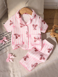 Set Kaos Kerah Garis Beruang dan Celana Bayi Perempuan 2 Pcs