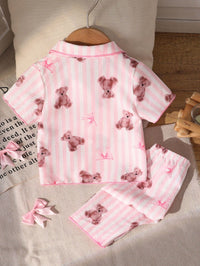Set Kaos Kerah Garis Beruang dan Celana Bayi Perempuan 2 Pcs