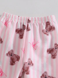 Set Kaos Kerah Garis Beruang dan Celana Bayi Perempuan 2 Pcs