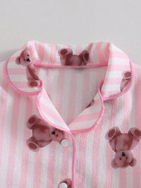 Set Kaos Kerah Garis Beruang dan Celana Bayi Perempuan 2 Pcs