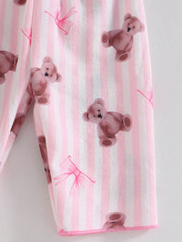Set Kaos Kerah Garis Beruang dan Celana Bayi Perempuan 2 Pcs