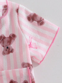 Set Kaos Kerah Garis Beruang dan Celana Bayi Perempuan 2 Pcs