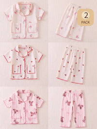 Set Kaos Kerah Garis Beruang dan Celana Bayi Perempuan 2 Pcs