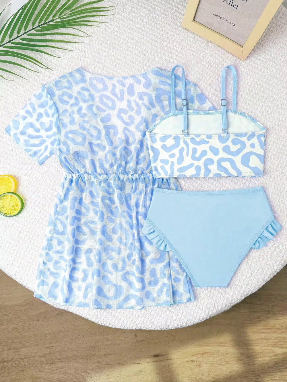 Set Pakaian Renang Motif Macan Tutul Bayi Perempuan 3 Pcs