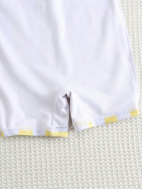 SHEIN Unisex Baby Boy Girl Cute White Yellow Striped Patchwork Long Sleeve Rash Guard Swimsuit,Sun Protection Swimwear For Summer,Vacation,Holiday,Beach