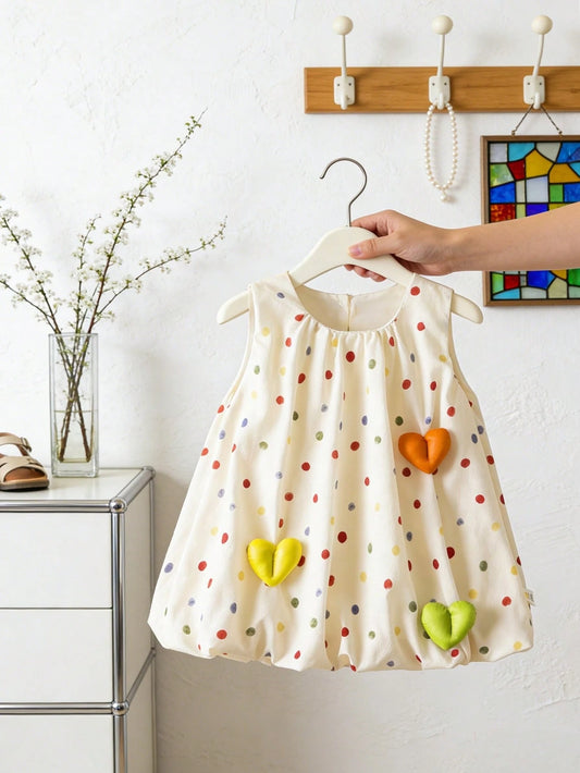 Dress Tanpa Lengan Motif Polka Dot Hati Bayi Perempuan