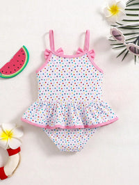 SHEIN Baby Girl Knitted Polka Dot Ice Cream Pattern Romper Swimsuit