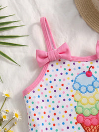 SHEIN Baby Girl Knitted Polka Dot Ice Cream Pattern Romper Swimsuit