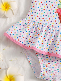 SHEIN Baby Girl Knitted Polka Dot Ice Cream Pattern Romper Swimsuit