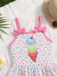 SHEIN Baby Girl Knitted Polka Dot Ice Cream Pattern Romper Swimsuit