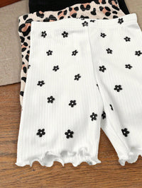 SHEIN 3pcs Baby Girl Knitted Solid Color, Floral & Leopard Print Coordinated Casual Outfit Set