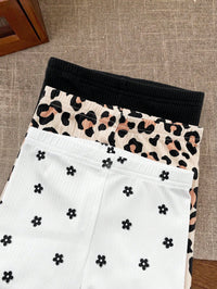 SHEIN 3pcs Baby Girl Knitted Solid Color, Floral & Leopard Print Coordinated Casual Outfit Set