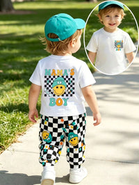 Set Kaos Lengan Pendek Motif Huruf dan Celana Jogger Bayi Laki-Laki 2 Pcs